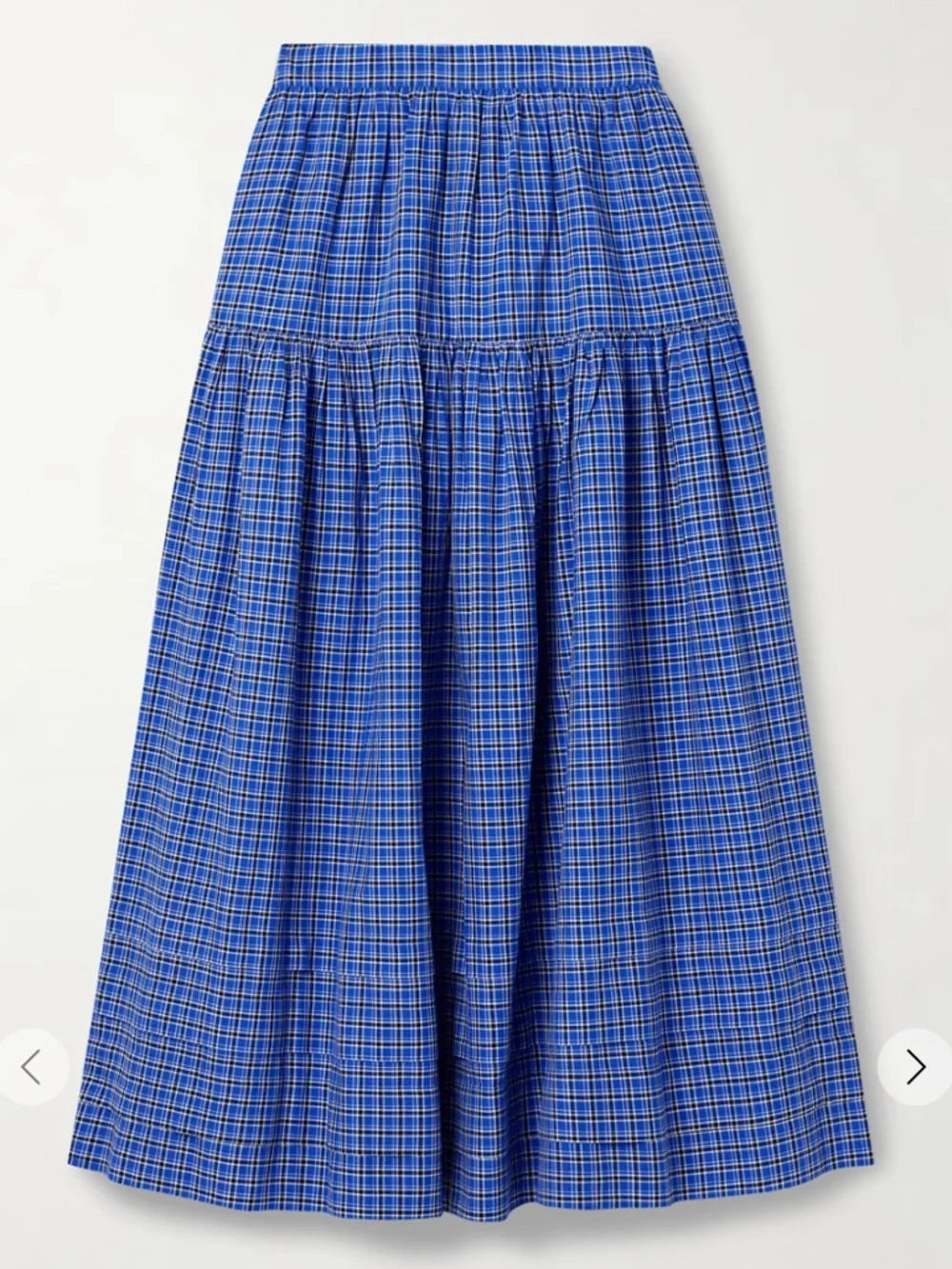DÔEN Sebastiane Tiered Checked Voile Midi Skirt NWT in Blue Cassis Check - Picture 3 of 7
